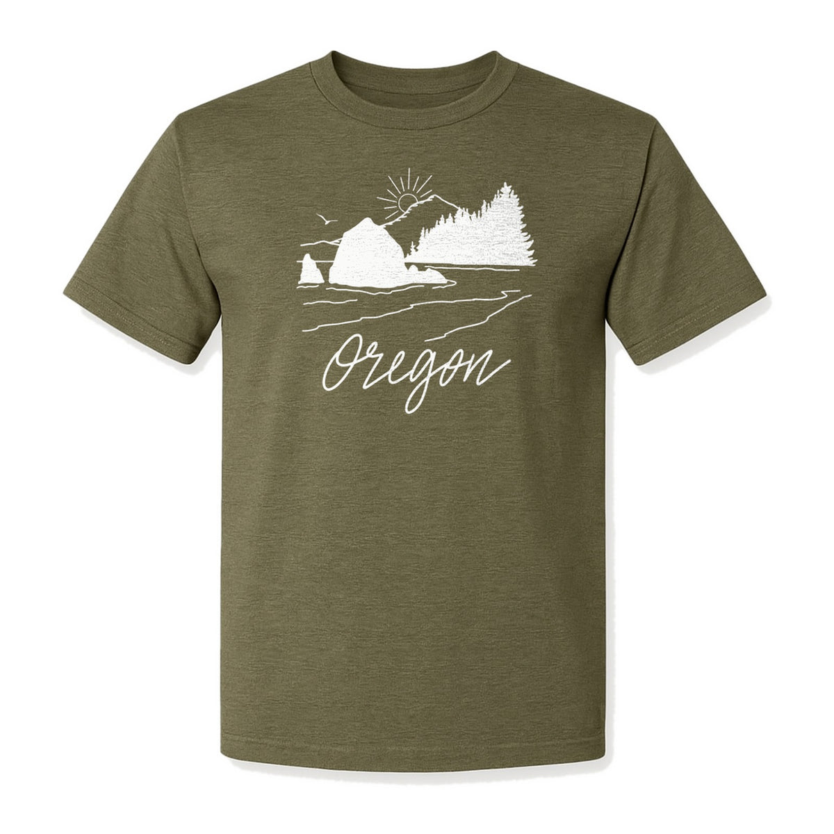 Oregon T-Shirt, Mountain Sunset Coastal Landscape Graphic for Travel and Nature Gifts