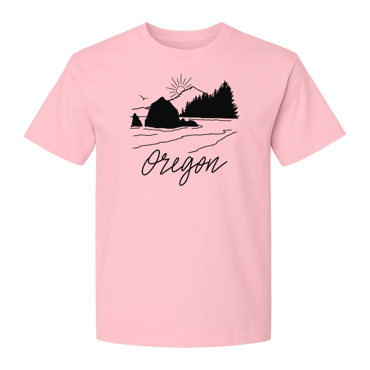 Oregon T-Shirt, Mountain Sunset Coastal Landscape Graphic for Travel and Nature Gifts