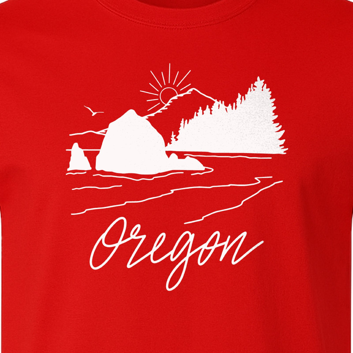 Oregon T-Shirt, Mountain Sunset Coastal Landscape Graphic for Travel and Nature Gifts