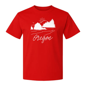 Oregon T-Shirt, Mountain Sunset Coastal Landscape Graphic for Travel and Nature Gifts