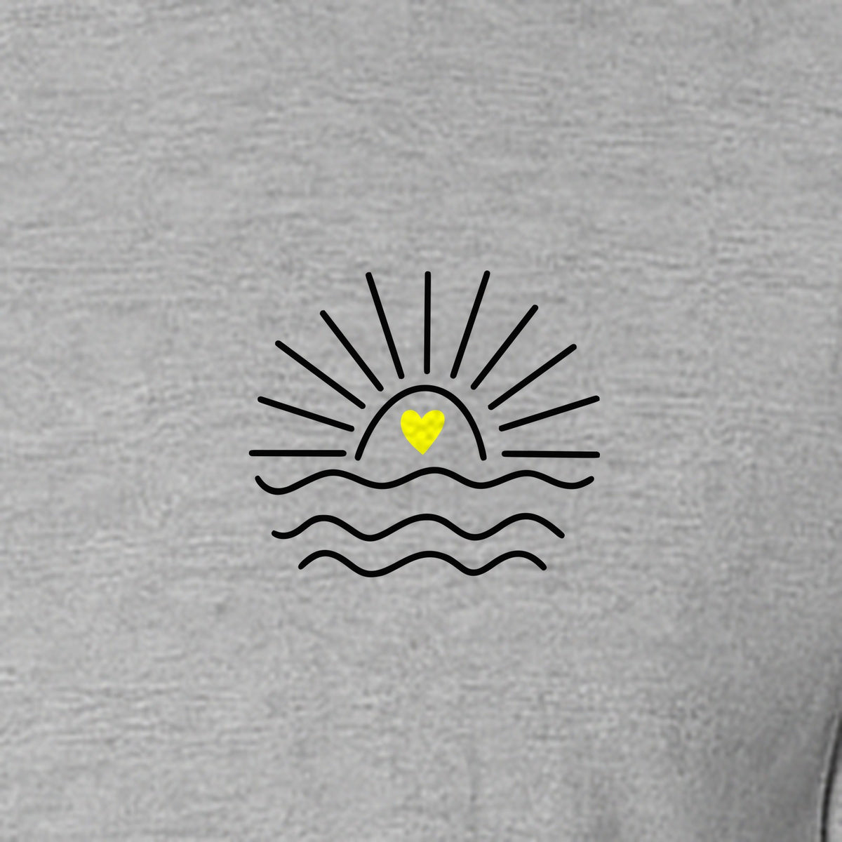 Pocket Sun T-Shirt, Minimal Sunrise Heart and Wave Design for Beach Days and Summer Vacations