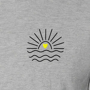 Pocket Sun T-Shirt, Minimal Sunrise Heart and Wave Design for Beach Days and Summer Vacations