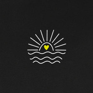 Pocket Sun T-Shirt, Minimal Sunrise Heart and Wave Design for Beach Days and Summer Vacations