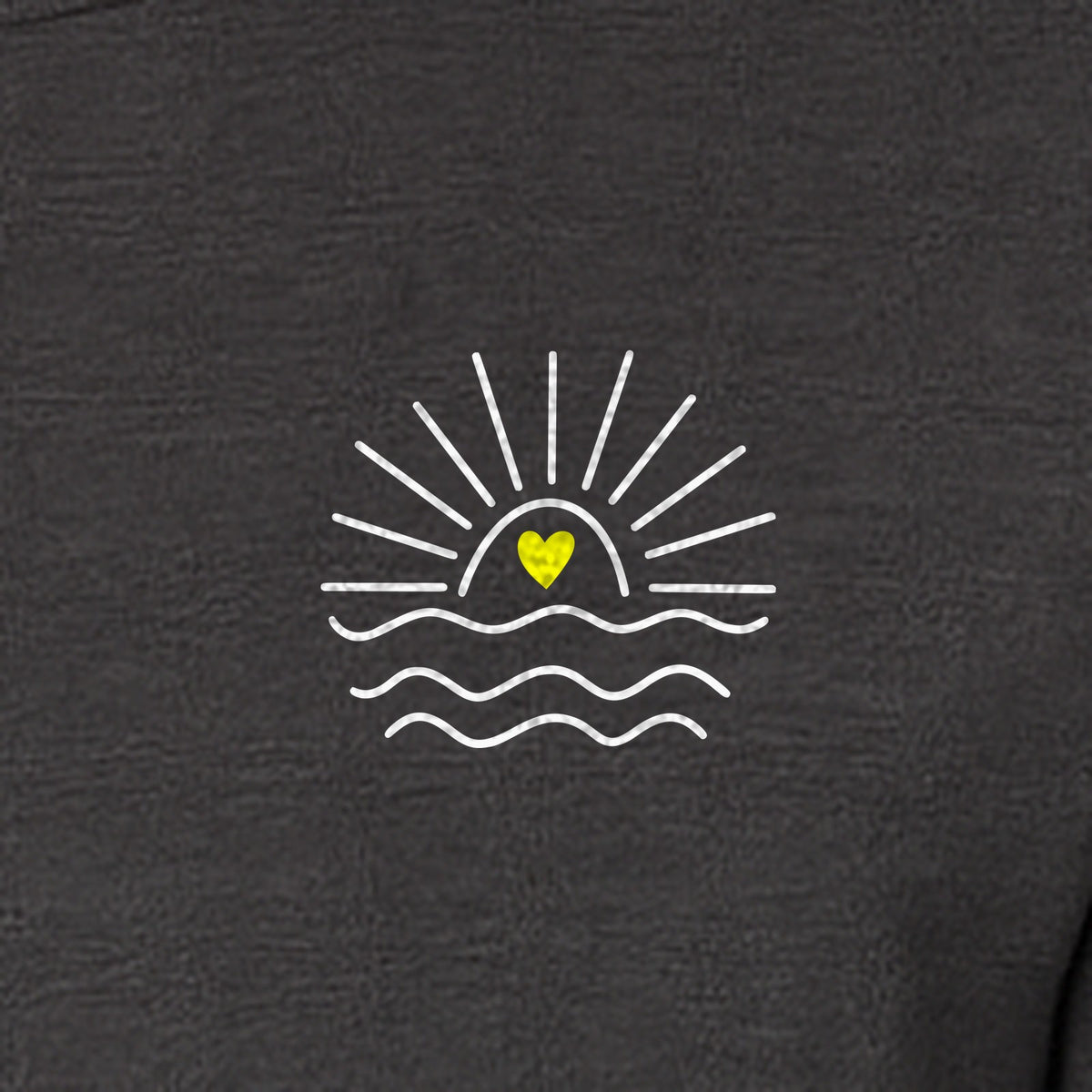 Pocket Sun T-Shirt, Minimal Sunrise Heart and Wave Design for Beach Days and Summer Vacations