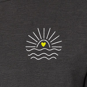 Pocket Sun T-Shirt, Minimal Sunrise Heart and Wave Design for Beach Days and Summer Vacations