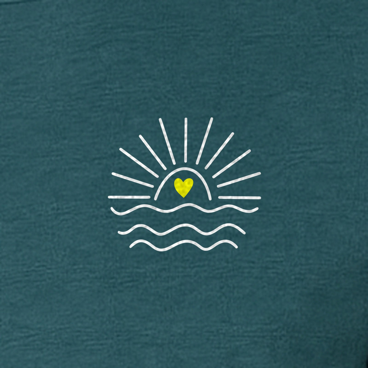 Pocket Sun T-Shirt, Minimal Sunrise Heart and Wave Design for Beach Days and Summer Vacations