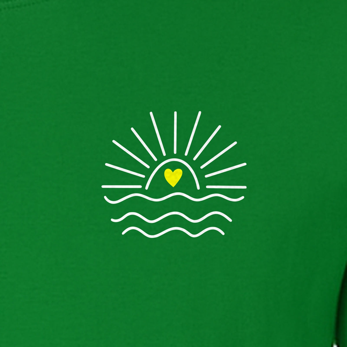 Pocket Sun T-Shirt, Minimal Sunrise Heart and Wave Design for Beach Days and Summer Vacations