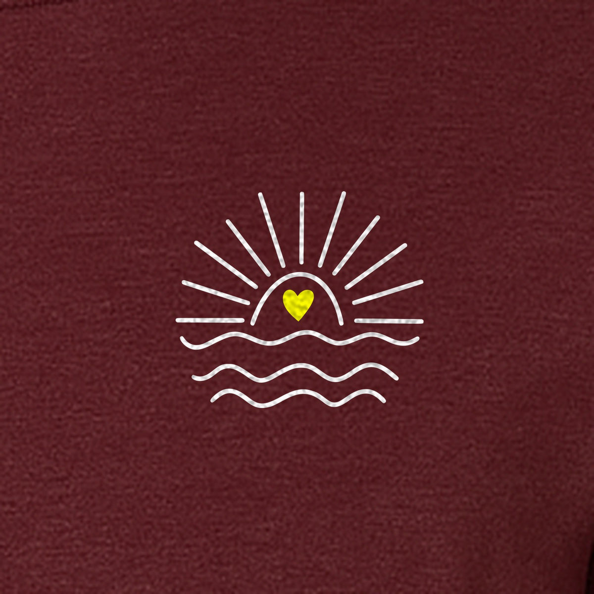 Pocket Sun T-Shirt, Minimal Sunrise Heart and Wave Design for Beach Days and Summer Vacations