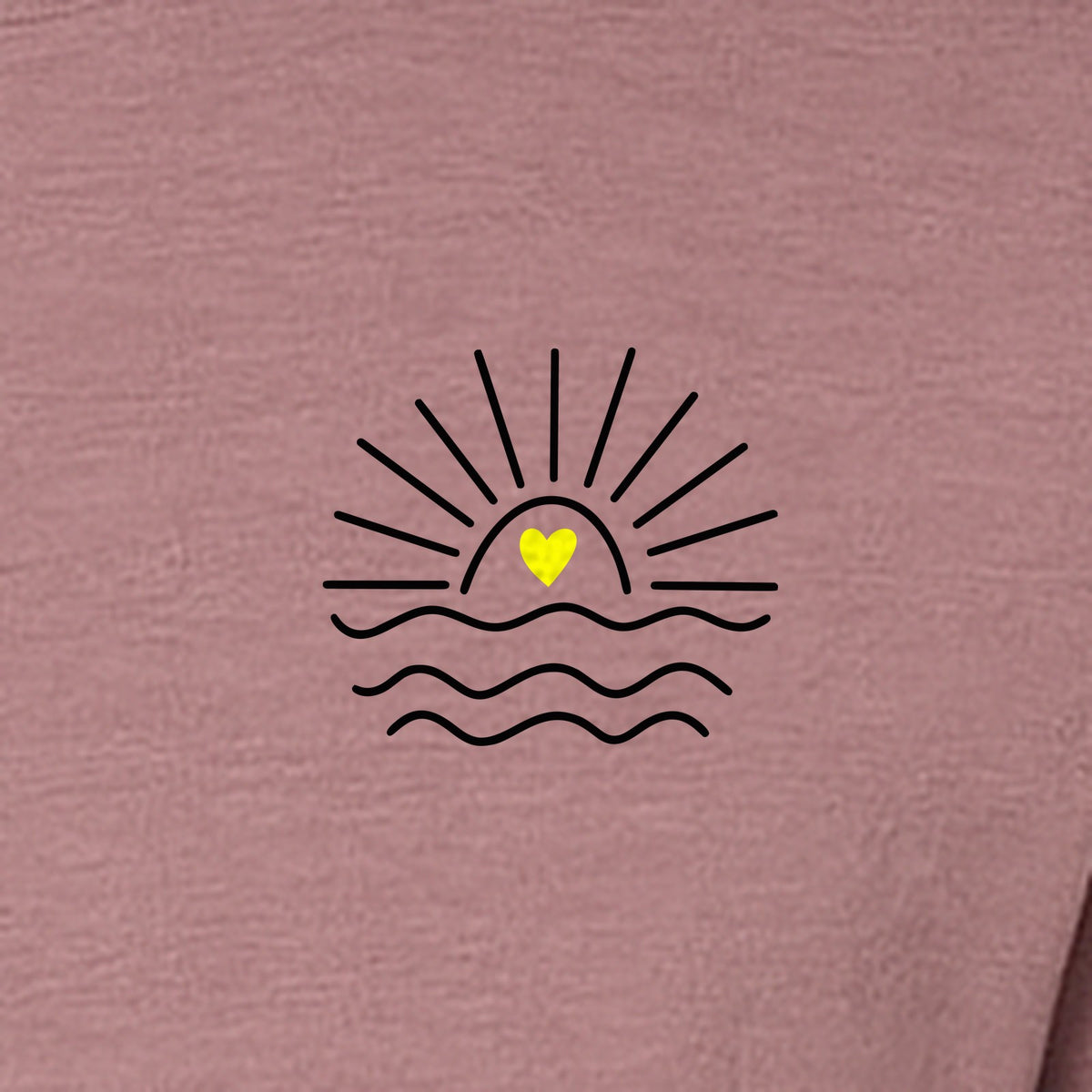 Pocket Sun T-Shirt, Minimal Sunrise Heart and Wave Design for Beach Days and Summer Vacations