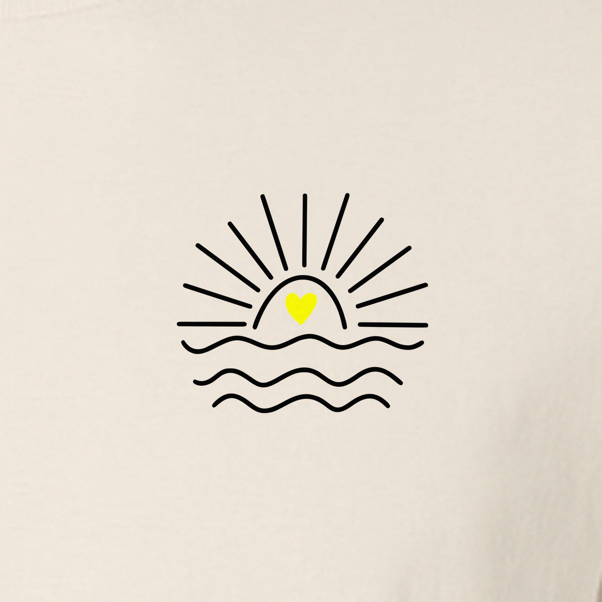 Pocket Sun T-Shirt, Minimal Sunrise Heart and Wave Design for Beach Days and Summer Vacations