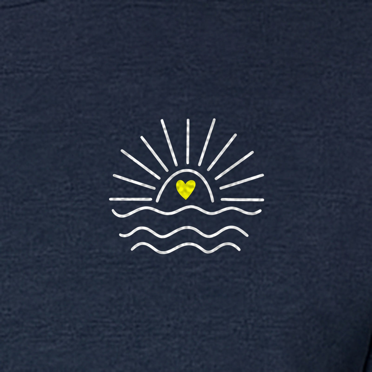 Pocket Sun T-Shirt, Minimal Sunrise Heart and Wave Design for Beach Days and Summer Vacations