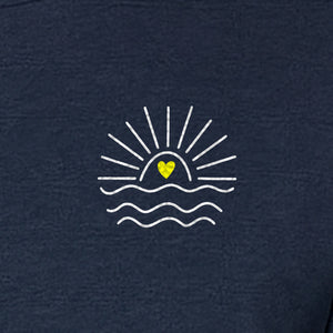 Pocket Sun T-Shirt, Minimal Sunrise Heart and Wave Design for Beach Days and Summer Vacations