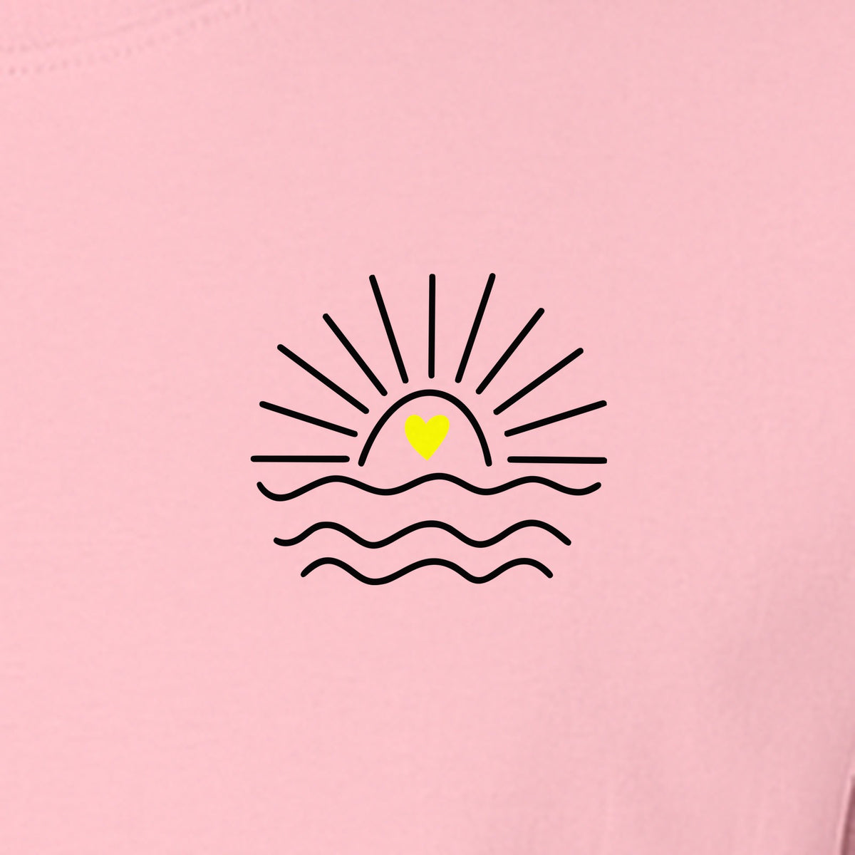 Pocket Sun T-Shirt, Minimal Sunrise Heart and Wave Design for Beach Days and Summer Vacations