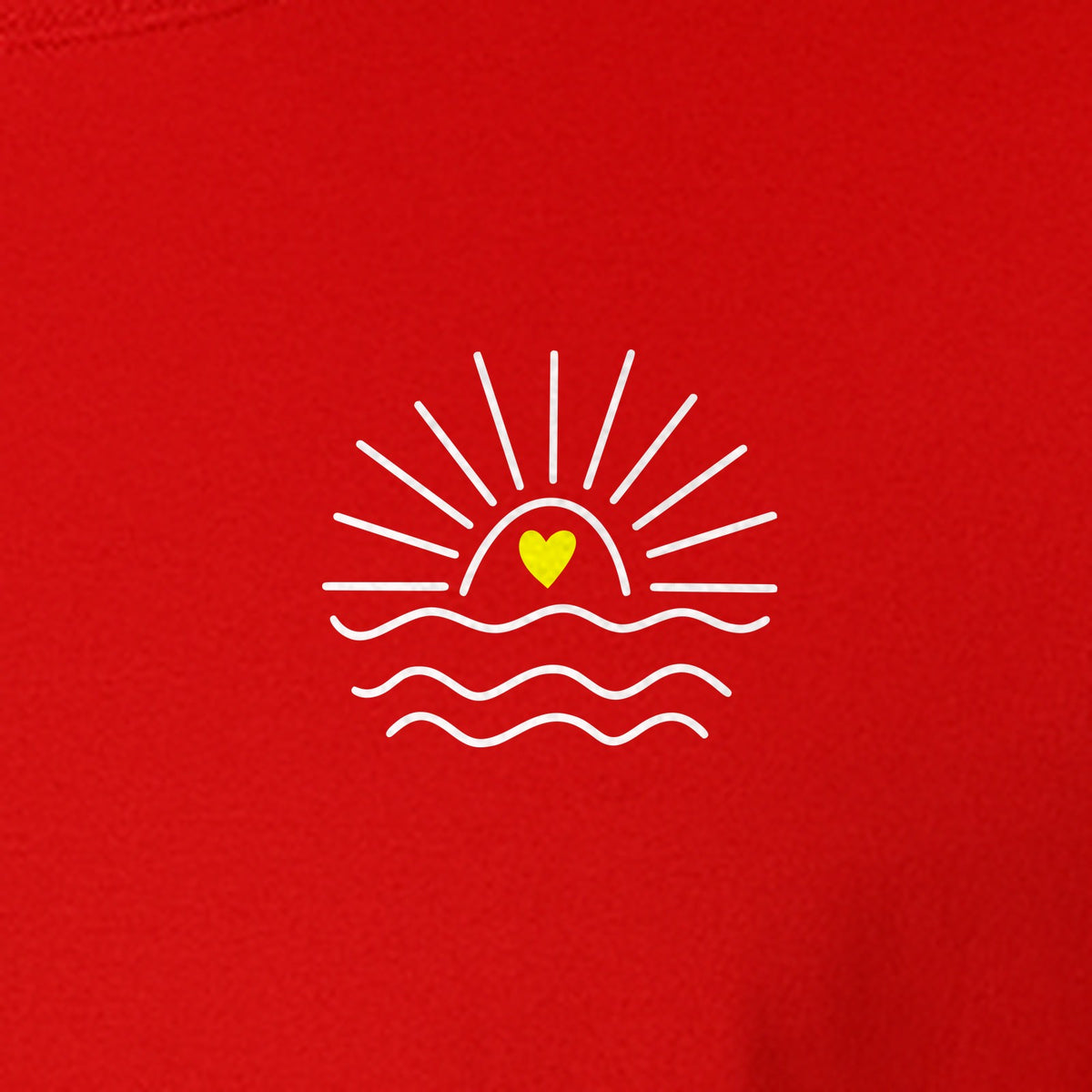 Pocket Sun T-Shirt, Minimal Sunrise Heart and Wave Design for Beach Days and Summer Vacations