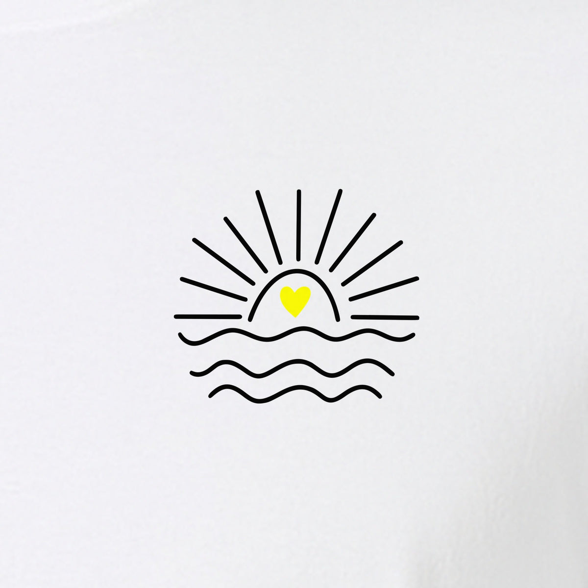 Pocket Sun T-Shirt, Minimal Sunrise Heart and Wave Design for Beach Days and Summer Vacations