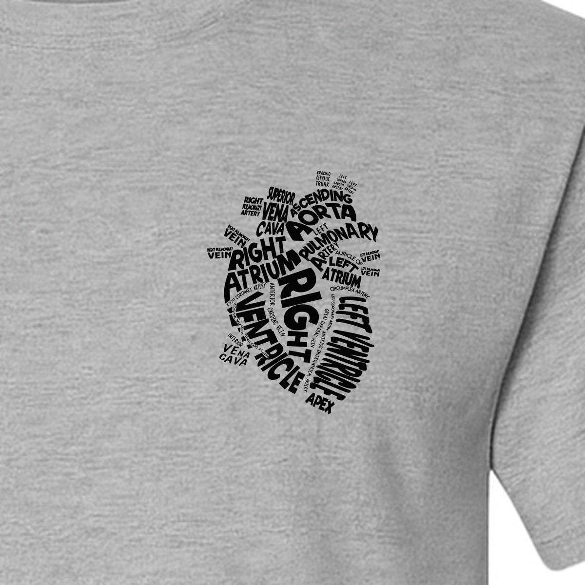 Anatomical Heart T-Shirt, Medical Word Art Design for Nurses and Nursing Students