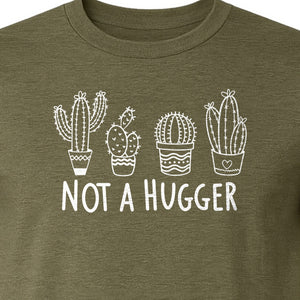 Not A Hugger Cactus T-Shirt, Funny Introvert Plant Lover Graphic with Four Potted Cacti