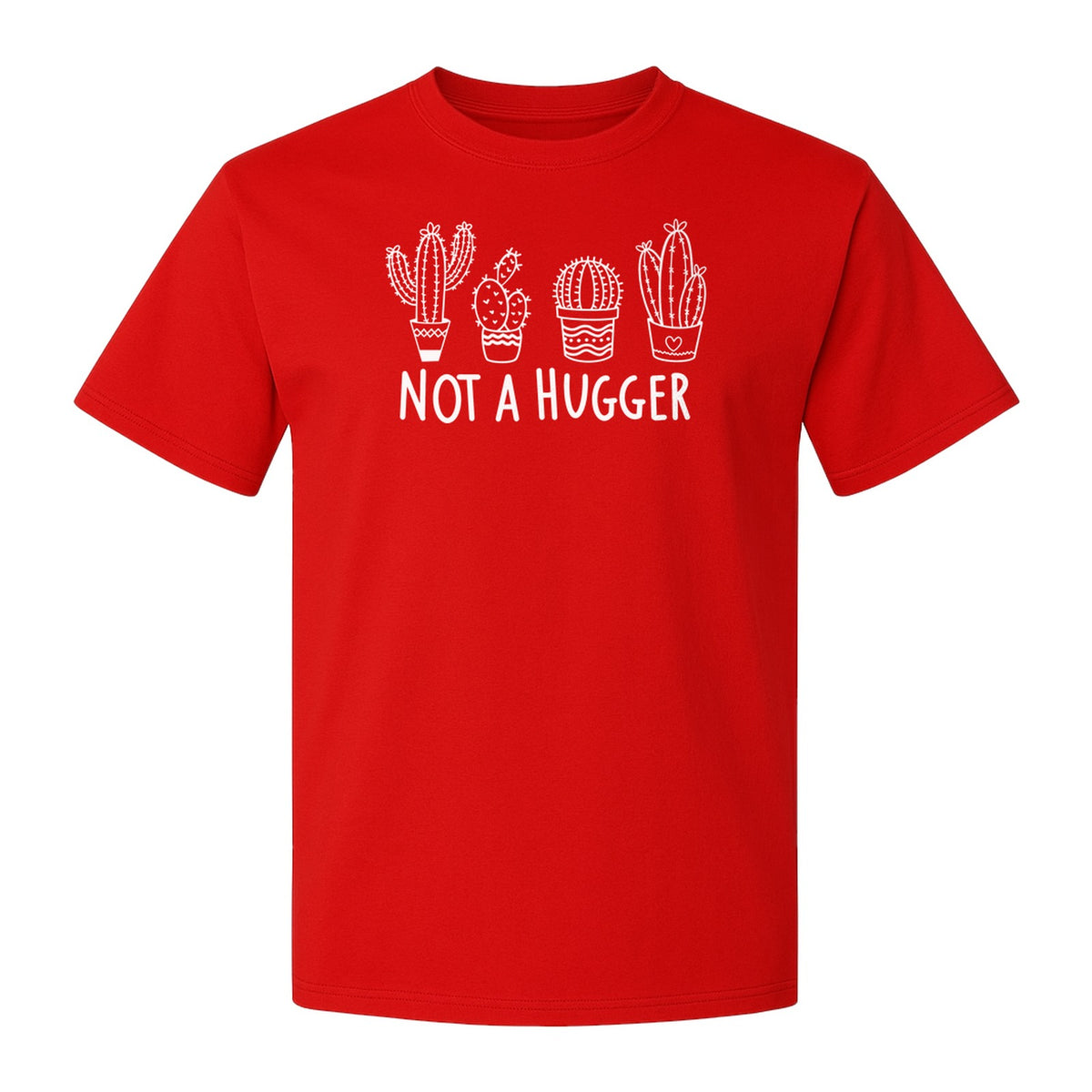 Not A Hugger Cactus T-Shirt, Funny Introvert Plant Lover Graphic with Four Potted Cacti