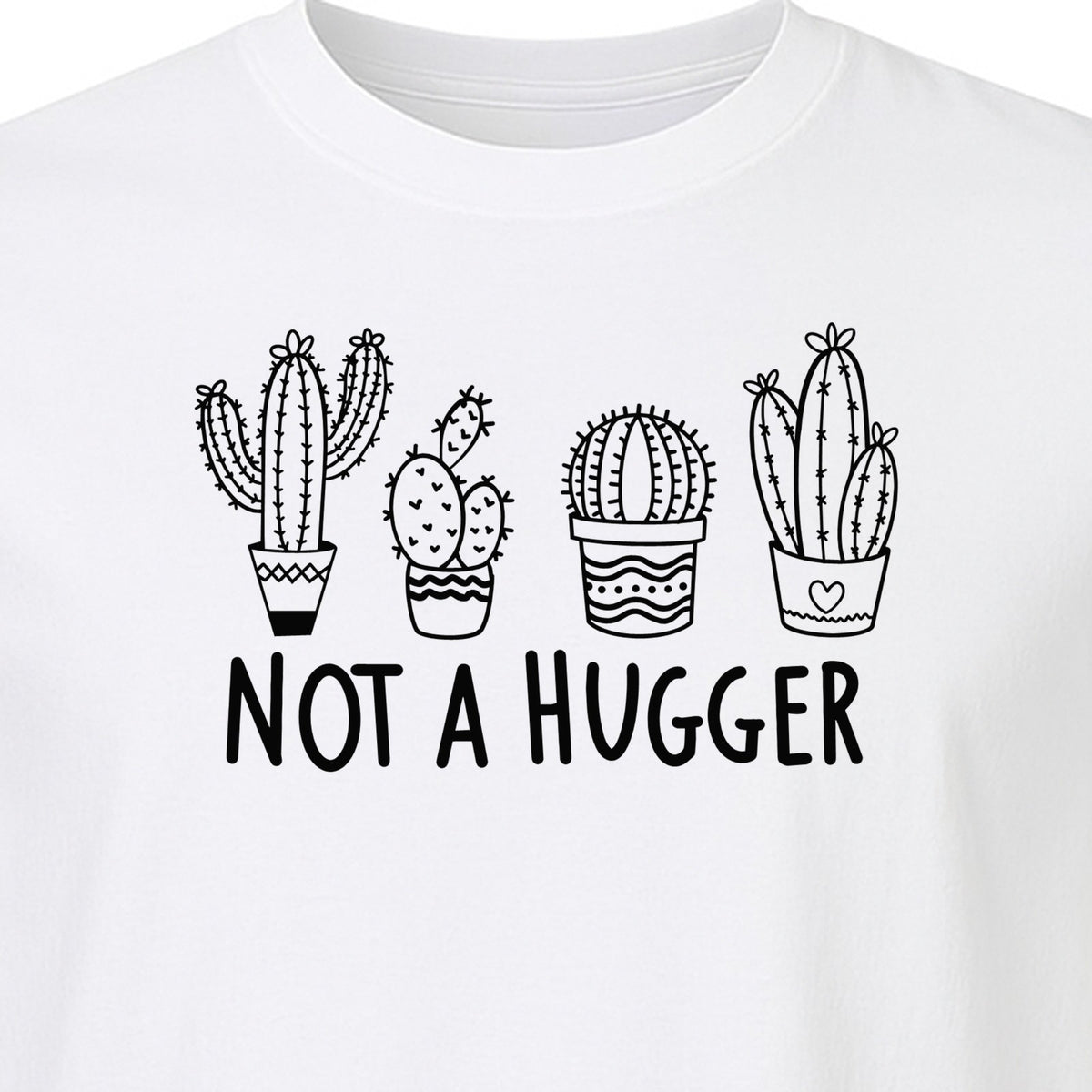 Not A Hugger Cactus T-Shirt, Funny Introvert Plant Lover Graphic with Four Potted Cacti