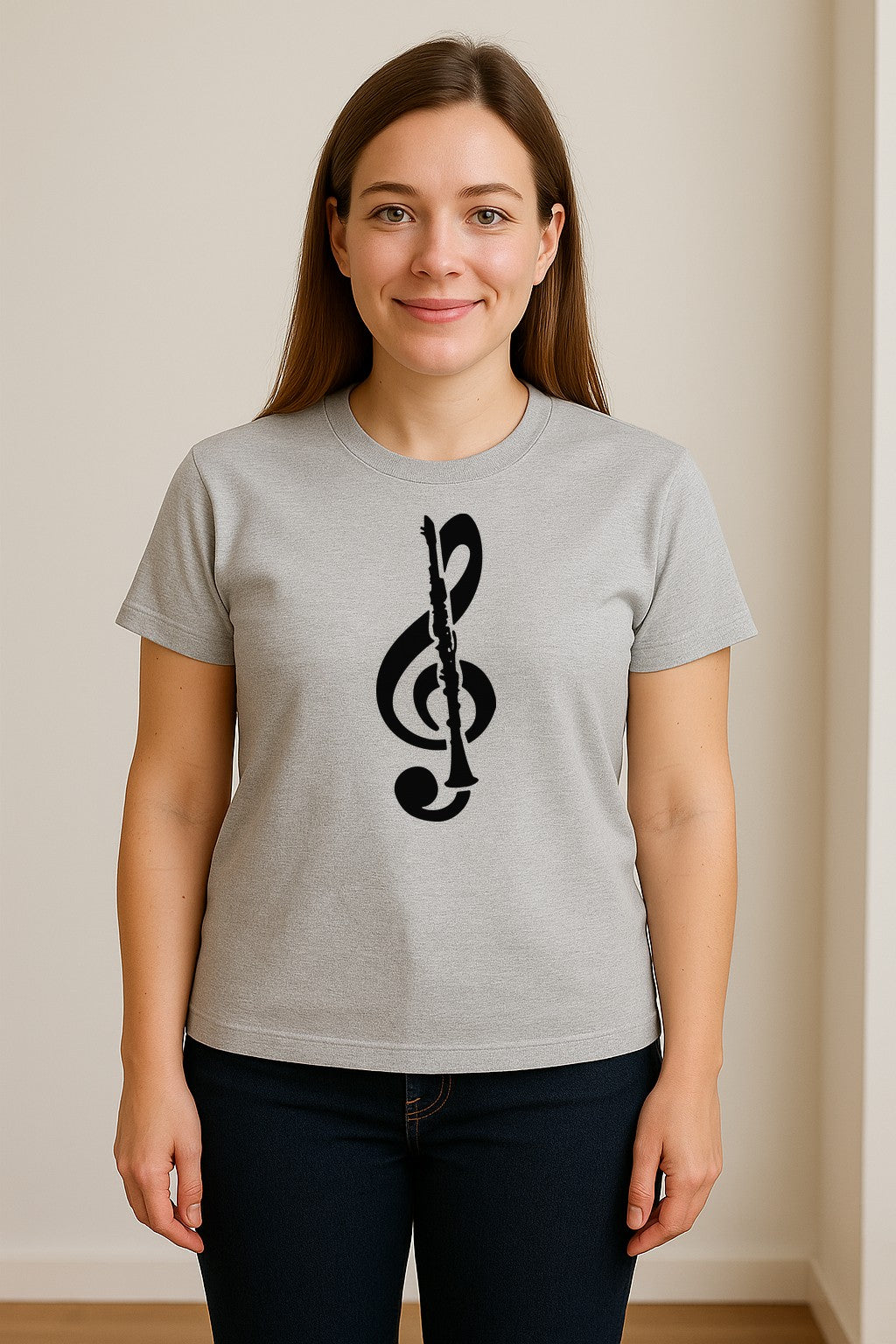 Clarinet T-Shirt, Distressed Treble Clef Musician Graphic for Band Members and Music Lovers