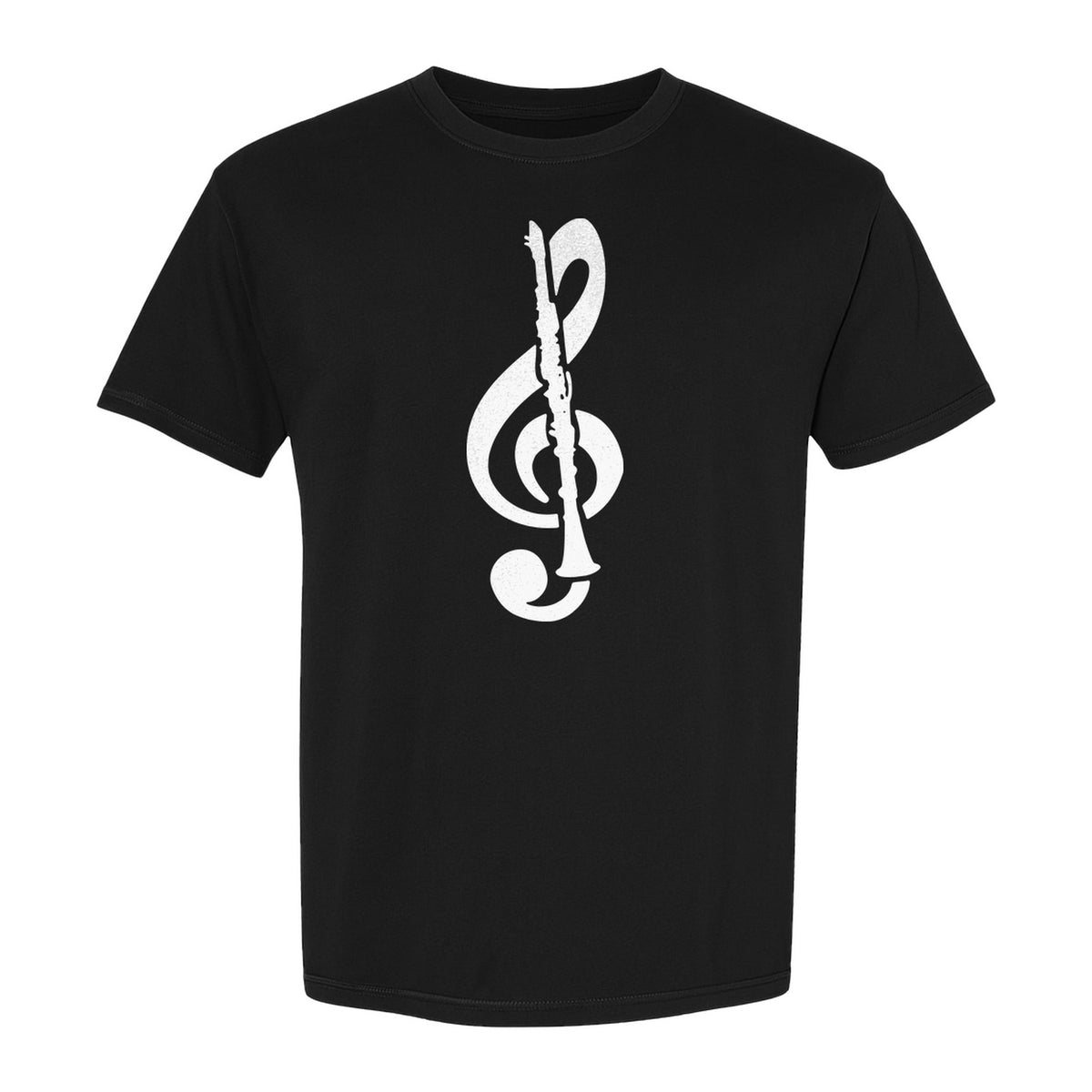Clarinet T-Shirt, Distressed Treble Clef Musician Graphic for Band Members and Music Lovers