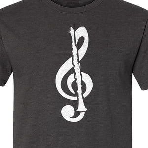Clarinet T-Shirt, Distressed Treble Clef Musician Graphic for Band Members and Music Lovers