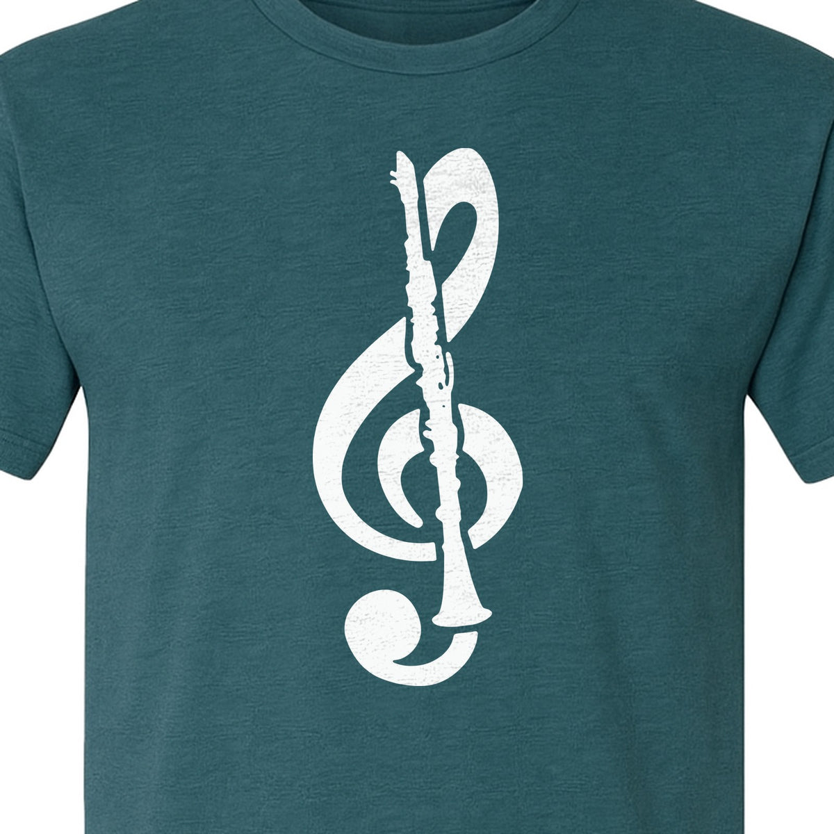 Clarinet T-Shirt, Distressed Treble Clef Musician Graphic for Band Members and Music Lovers