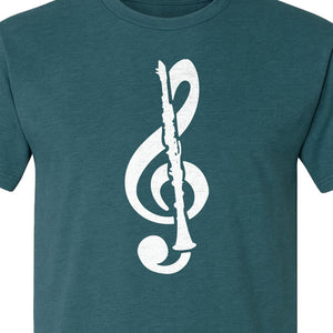 Clarinet T-Shirt, Distressed Treble Clef Musician Graphic for Band Members and Music Lovers