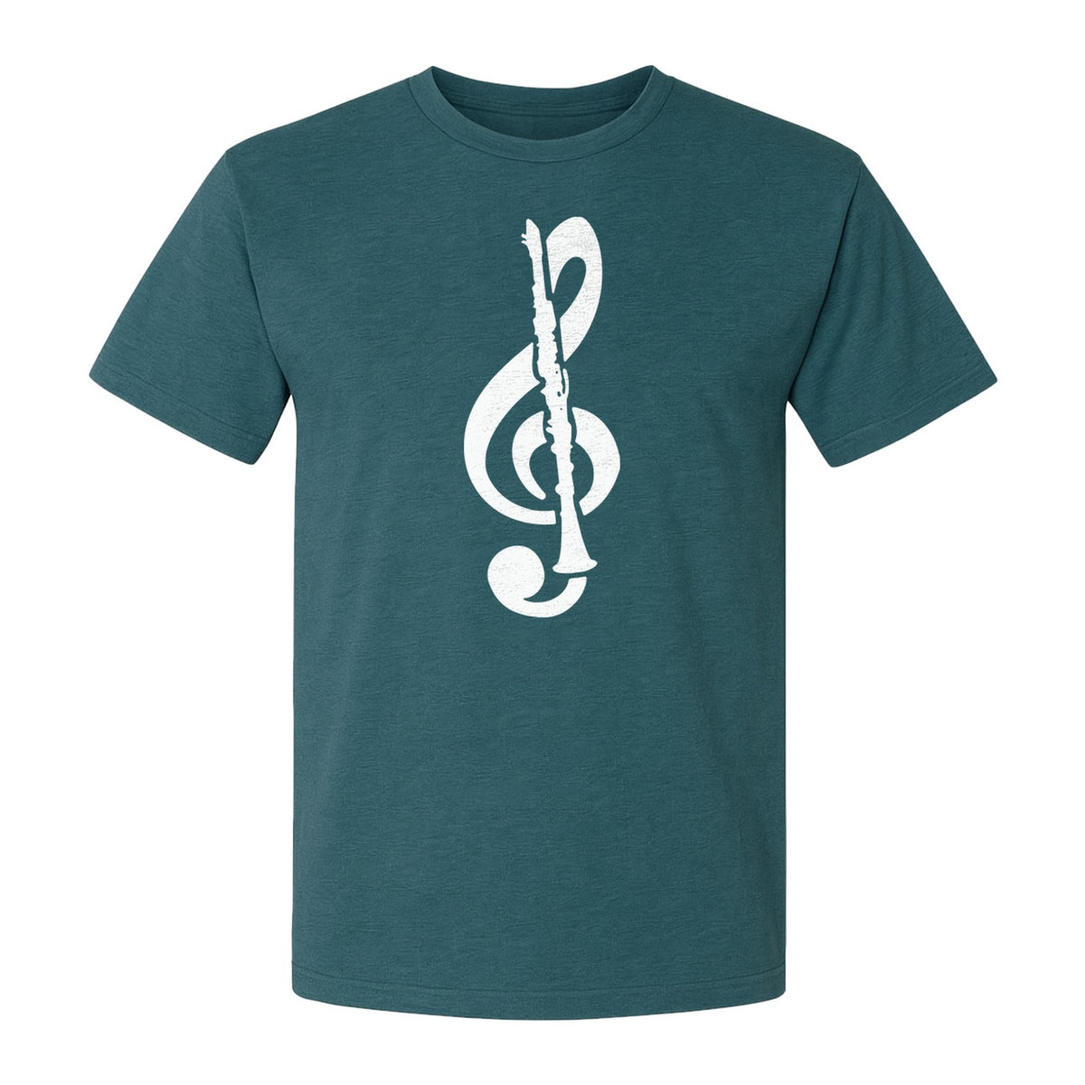 Clarinet T-Shirt, Distressed Treble Clef Musician Graphic for Band Members and Music Lovers