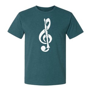 Clarinet T-Shirt, Distressed Treble Clef Musician Graphic for Band Members and Music Lovers