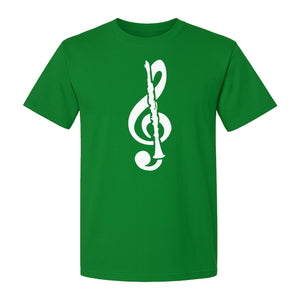 Clarinet T-Shirt, Distressed Treble Clef Musician Graphic for Band Members and Music Lovers