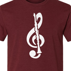Clarinet T-Shirt, Distressed Treble Clef Musician Graphic for Band Members and Music Lovers