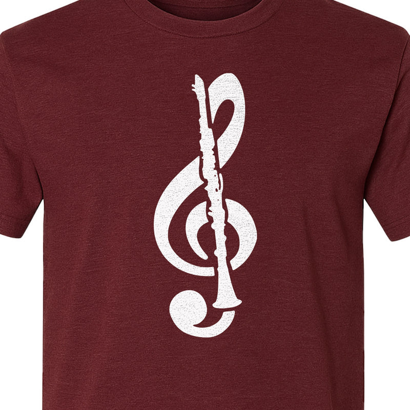 Clarinet T-Shirt, Distressed Treble Clef Musician Graphic for Band Members and Music Lovers