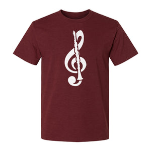 Clarinet T-Shirt, Distressed Treble Clef Musician Graphic for Band Members and Music Lovers