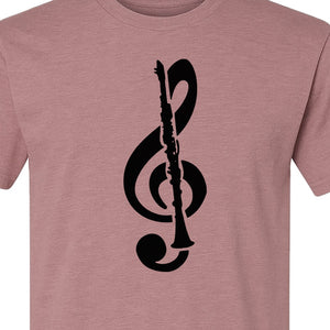 Clarinet T-Shirt, Distressed Treble Clef Musician Graphic for Band Members and Music Lovers