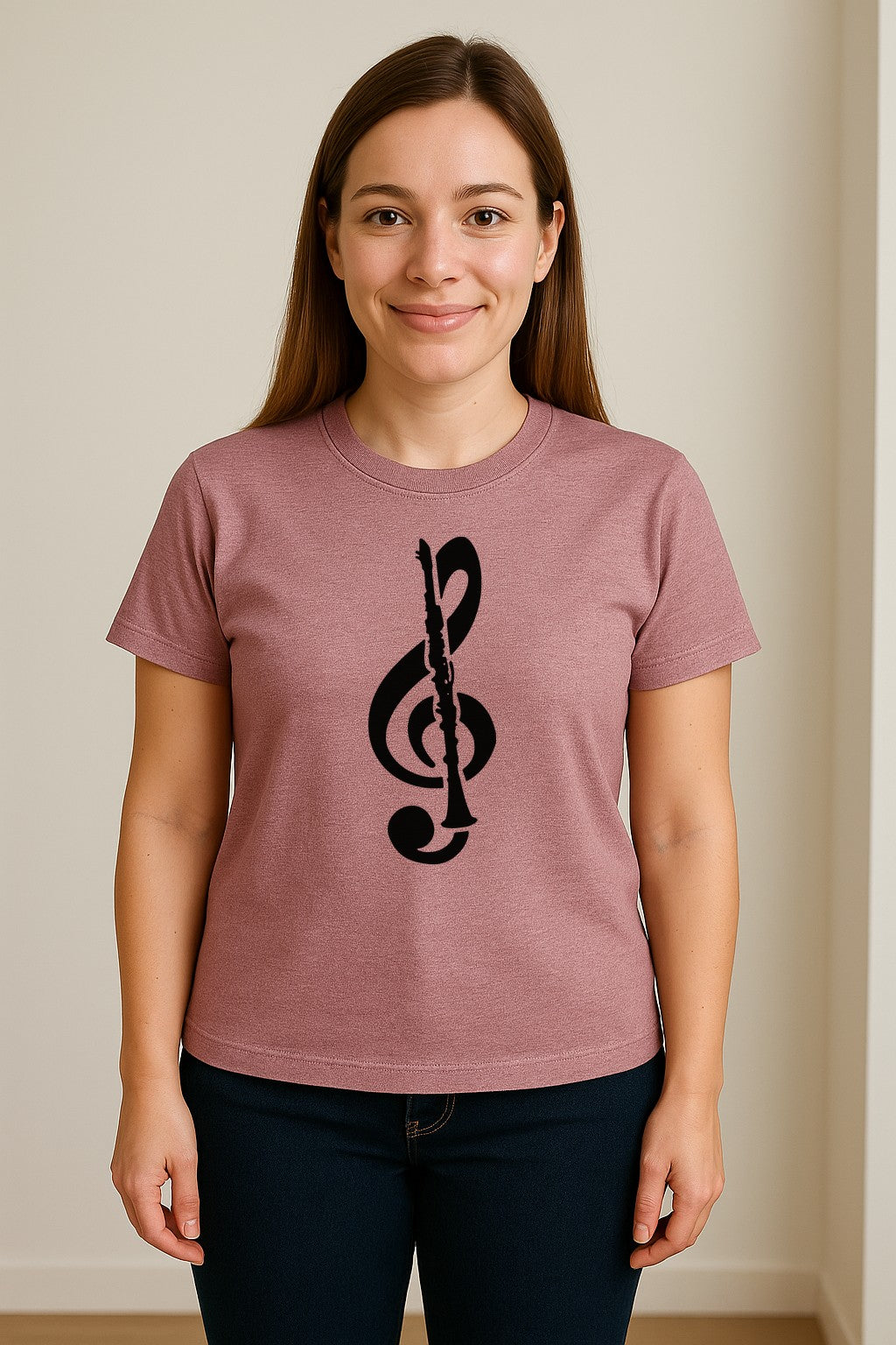 Clarinet T-Shirt, Distressed Treble Clef Musician Graphic for Band Members and Music Lovers