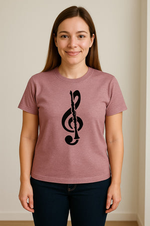 Clarinet T-Shirt, Distressed Treble Clef Musician Graphic for Band Members and Music Lovers