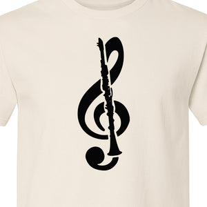 Clarinet T-Shirt, Distressed Treble Clef Musician Graphic for Band Members and Music Lovers