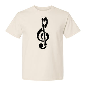 Clarinet T-Shirt, Distressed Treble Clef Musician Graphic for Band Members and Music Lovers