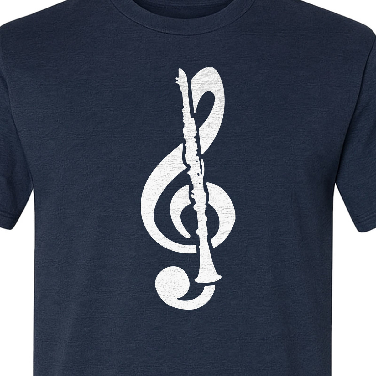 Clarinet T-Shirt, Distressed Treble Clef Musician Graphic for Band Members and Music Lovers
