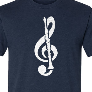 Clarinet T-Shirt, Distressed Treble Clef Musician Graphic for Band Members and Music Lovers