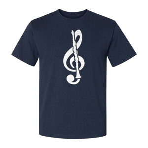 Clarinet T-Shirt, Distressed Treble Clef Musician Graphic for Band Members and Music Lovers