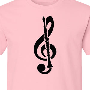 Clarinet T-Shirt, Distressed Treble Clef Musician Graphic for Band Members and Music Lovers