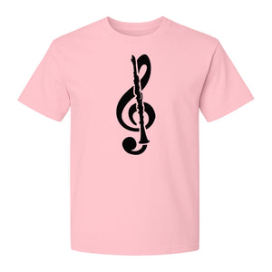 Clarinet T-Shirt, Distressed Treble Clef Musician Graphic for Band Members and Music Lovers