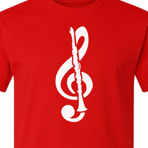 Clarinet T-Shirt, Distressed Treble Clef Musician Graphic for Band Members and Music Lovers