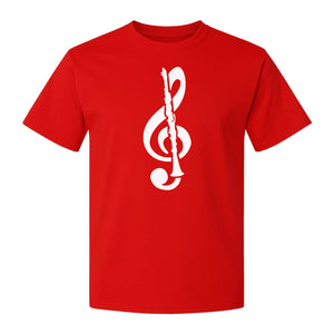 Clarinet T-Shirt, Distressed Treble Clef Musician Graphic for Band Members and Music Lovers