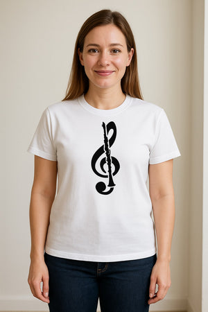Clarinet T-Shirt, Distressed Treble Clef Musician Graphic for Band Members and Music Lovers