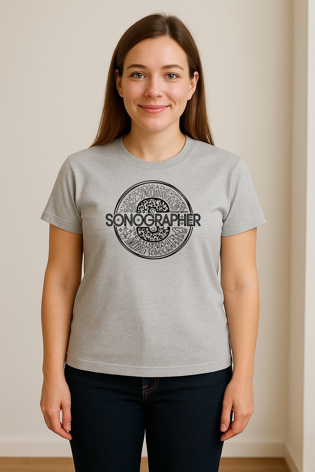 Sonographer T-Shirt, Circular Medical Word Art Design for Ultrasound Techs and Healthcare Staff