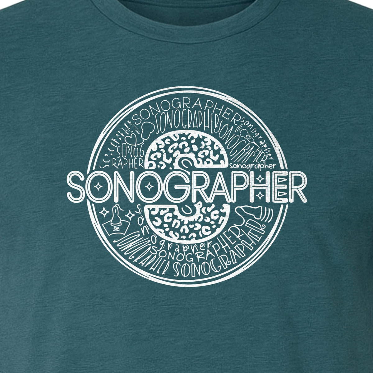 Sonographer T-Shirt, Circular Medical Word Art Design for Ultrasound Techs and Healthcare Staff