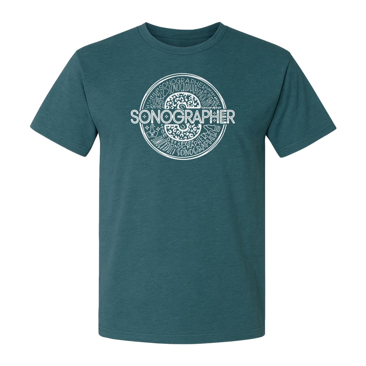 Sonographer T-Shirt, Circular Medical Word Art Design for Ultrasound Techs and Healthcare Staff